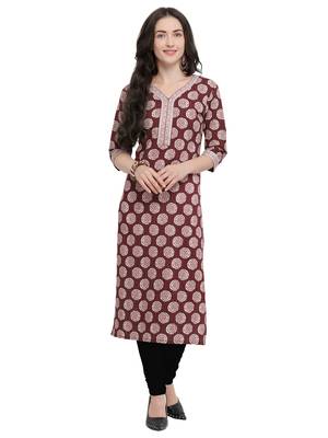 Maroon Printed Cotton Ethnic-Kurtis 1