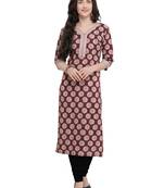 Maroon Printed Cotton Ethnic-Kurtis