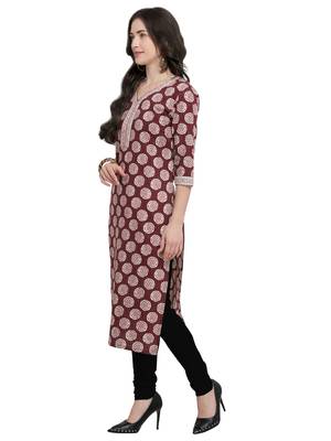 Maroon Printed Cotton Ethnic-Kurtis 2