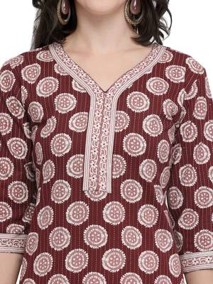 Maroon Printed Cotton Ethnic-Kurtis 4