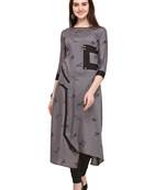 Grey embroidered rayon ethnic-kurtis