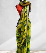 yellow printed faux_linen saree with blouse