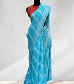 blue printed faux_linen saree with blouse