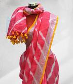 pink printed faux_linen saree with blouse