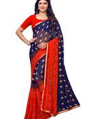 Navy Blue Printed Chiffon Sarees With Blouse
