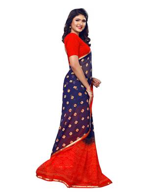 Navy Blue Printed Chiffon Sarees With Blouse 2