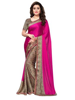 Pink Printed Satin Sarees With Blouse 1