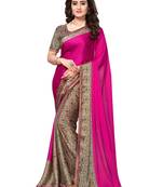 Pink Printed Satin Sarees With Blouse