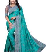 Green embroidered  silk saree with blouse