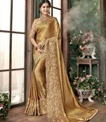 Golden embroidered  silk saree with blouse