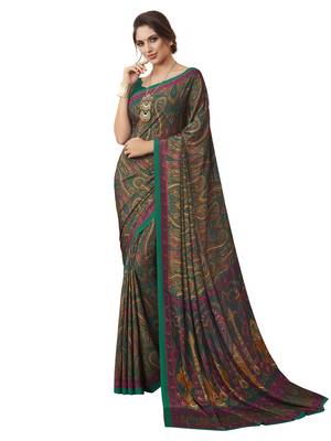 Multicolor Printed Crepe Sarees With Blouse 1