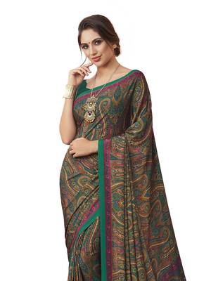 Multicolor Printed Crepe Sarees With Blouse 2