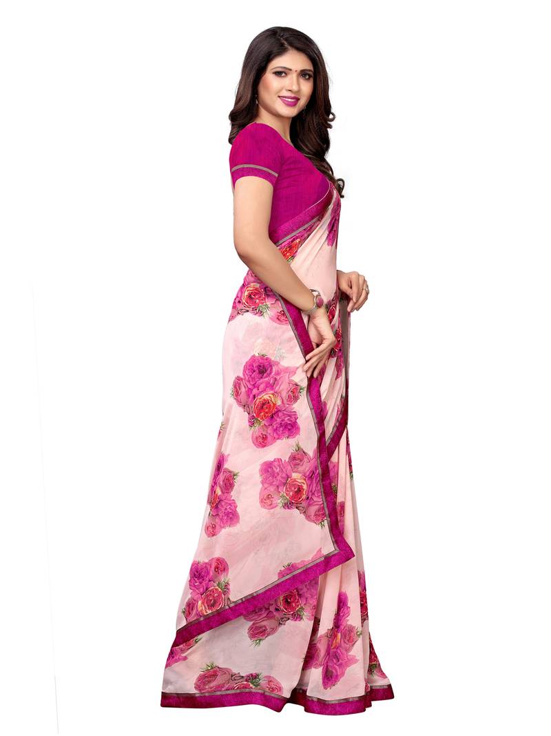 Multicolor Printed Chiffon Sarees With Blouse