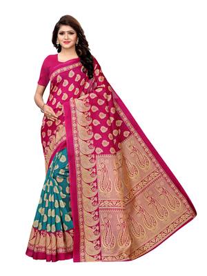 Purple Printed Art Silk Sarees With Blouse 1