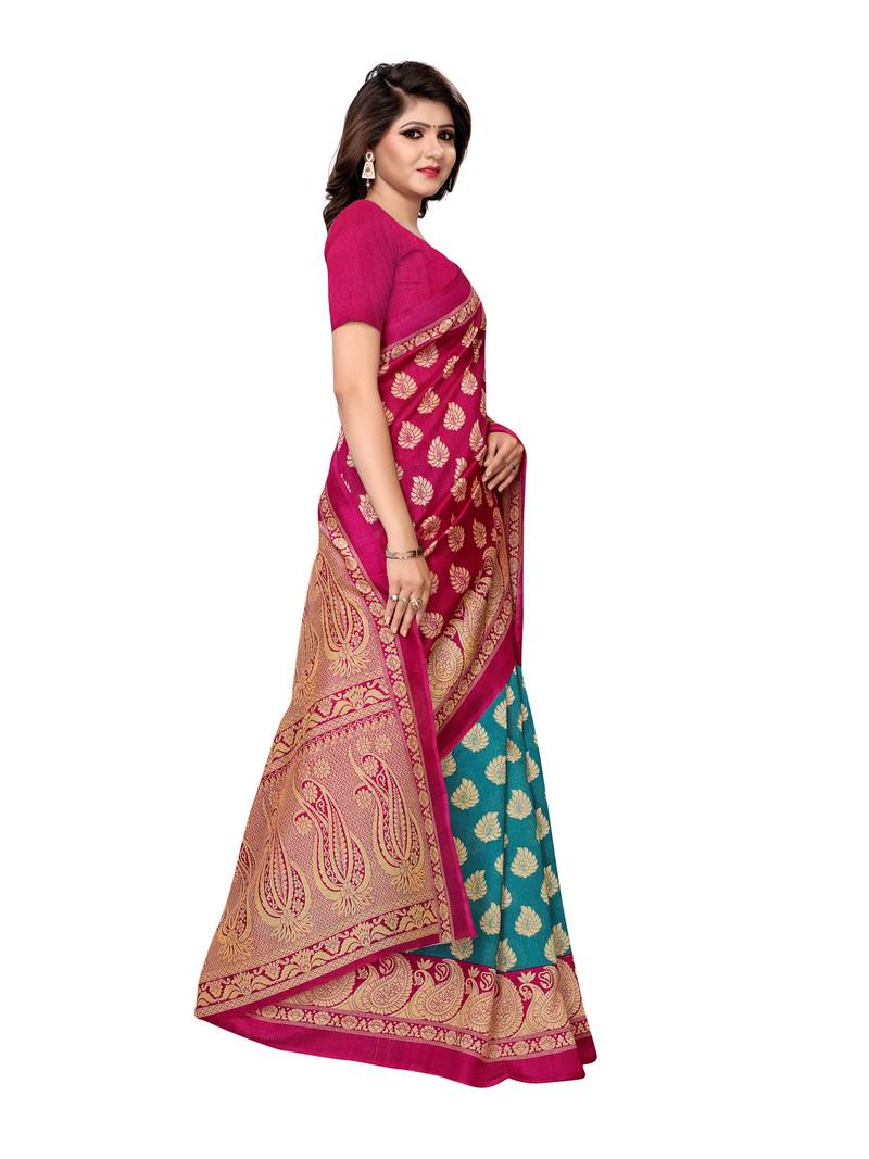Purple Printed Art Silk Sarees With Blouse