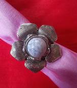 white stone silver flower ring