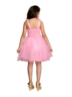 Pink plain net kids frocks 3