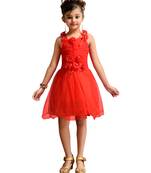 Red plain net kids frocks