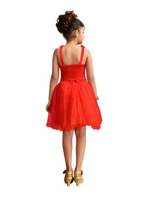 Red plain net kids frocks 3