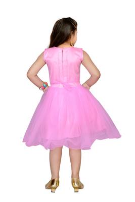 Pink embroidered net kids frocks 2