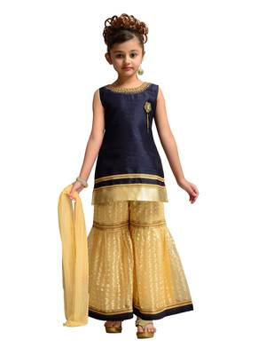 Blue Kids Party Wear Kurta Palazzo Set For Girls 1