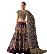 Purple Embroidered
 Silk Semi Stitched Lehenga