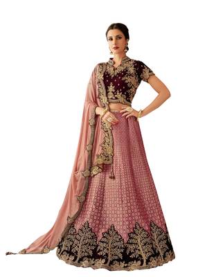 Pink Embroidered
 Jacquard Semi Stitched Lehenga 1