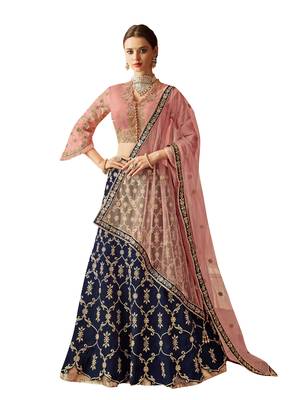 Blue Embroidered Silk Semi Stitched Lehenga 1