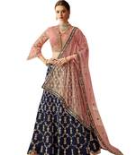 Blue Embroidered Silk Semi Stitched Lehenga