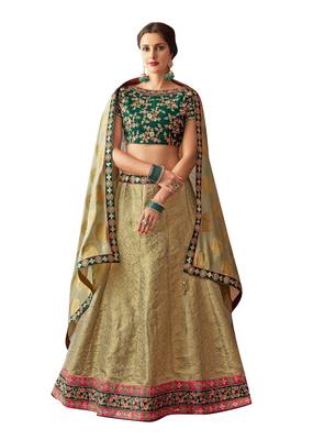 Green Embroidered Jacquard Semi Stitched Lehenga 1