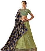 Green Embroidered Silk Semi Stitched Lehenga