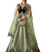 Green Embroidered
 Silk Semi Stitched Lehenga