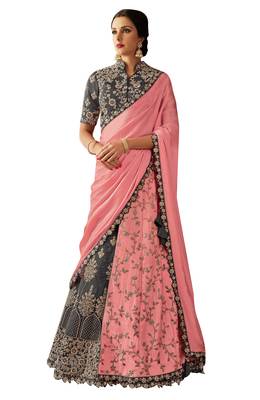 Grey Embroidered Silk Semi Stitched Lehenga 1