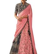 Grey Embroidered Silk Semi Stitched Lehenga