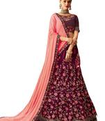 Wine Embroidered Silk Semi Stitched Lehenga