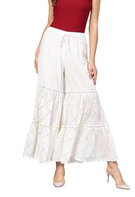 White plain cotton palazzo-pants 1