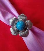 urquoise style silver flower ring