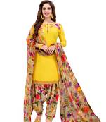 Yellow Printed Crepe unstitched salwar with dupatta