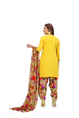 Yellow Printed Crepe unstitched salwar with dupatta 2
