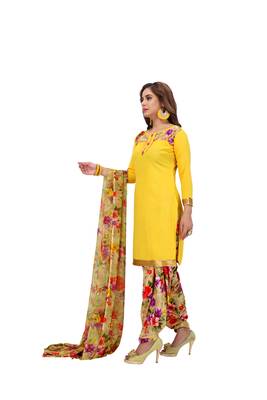 Yellow Printed Crepe unstitched salwar with dupatta 3