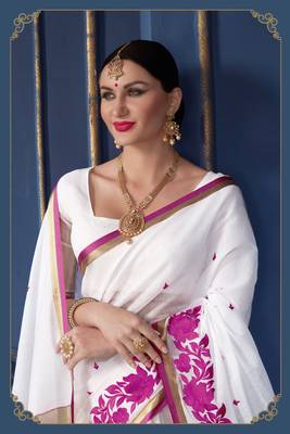 white hand woven cotton silk saree with blouse 2
