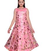 Pink printed tissue kids gown