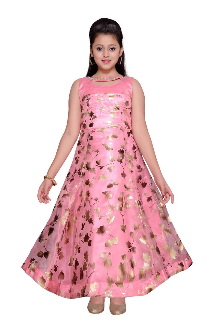 Pink printed tissue kids gown