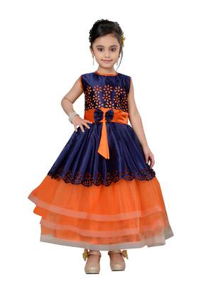 Orange plain net kids gown 1