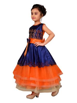 Orange plain net kids gown 2