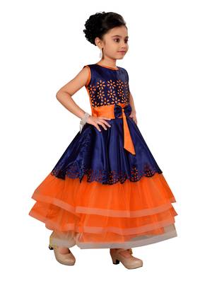 Orange plain net kids gown 3