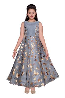 Grey printed tissue kids gown 1