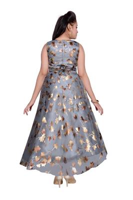 Grey printed tissue kids gown 2