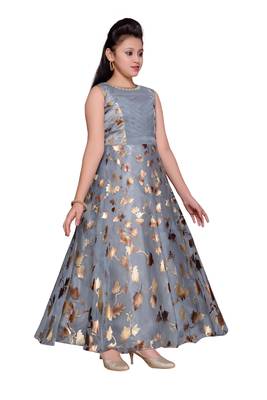 Grey printed tissue kids gown 3