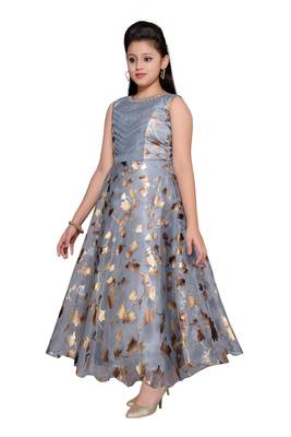 Grey printed tissue kids gown 4